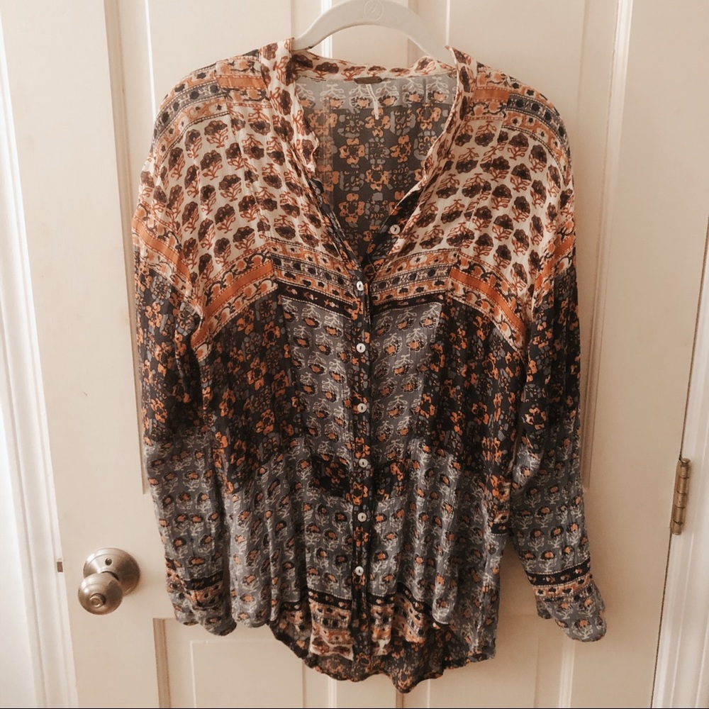 Free People Caravan Patchwork Printed Button Down - image 4